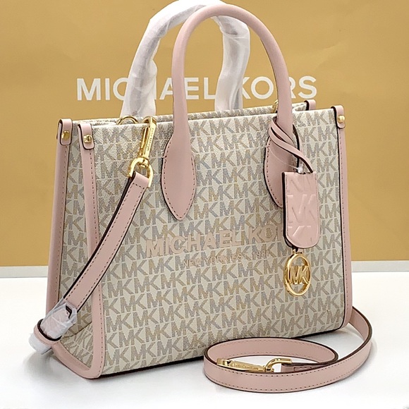 MICHAEL KORS MIRELLA SMALL SHOPPER TOP ZIP XBODY POWDER BLUSH MULTI SIGNATURE - Picture 2 of 16